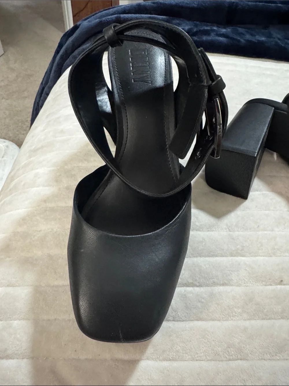 DKNYC Black Platform Mary Jane Block Heels